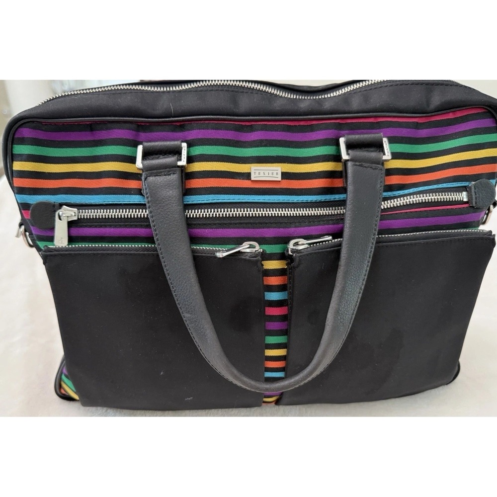 Texier Nylon Laptop Computer Bag Tote Multicolor Stripe Pockets Shoulder Work